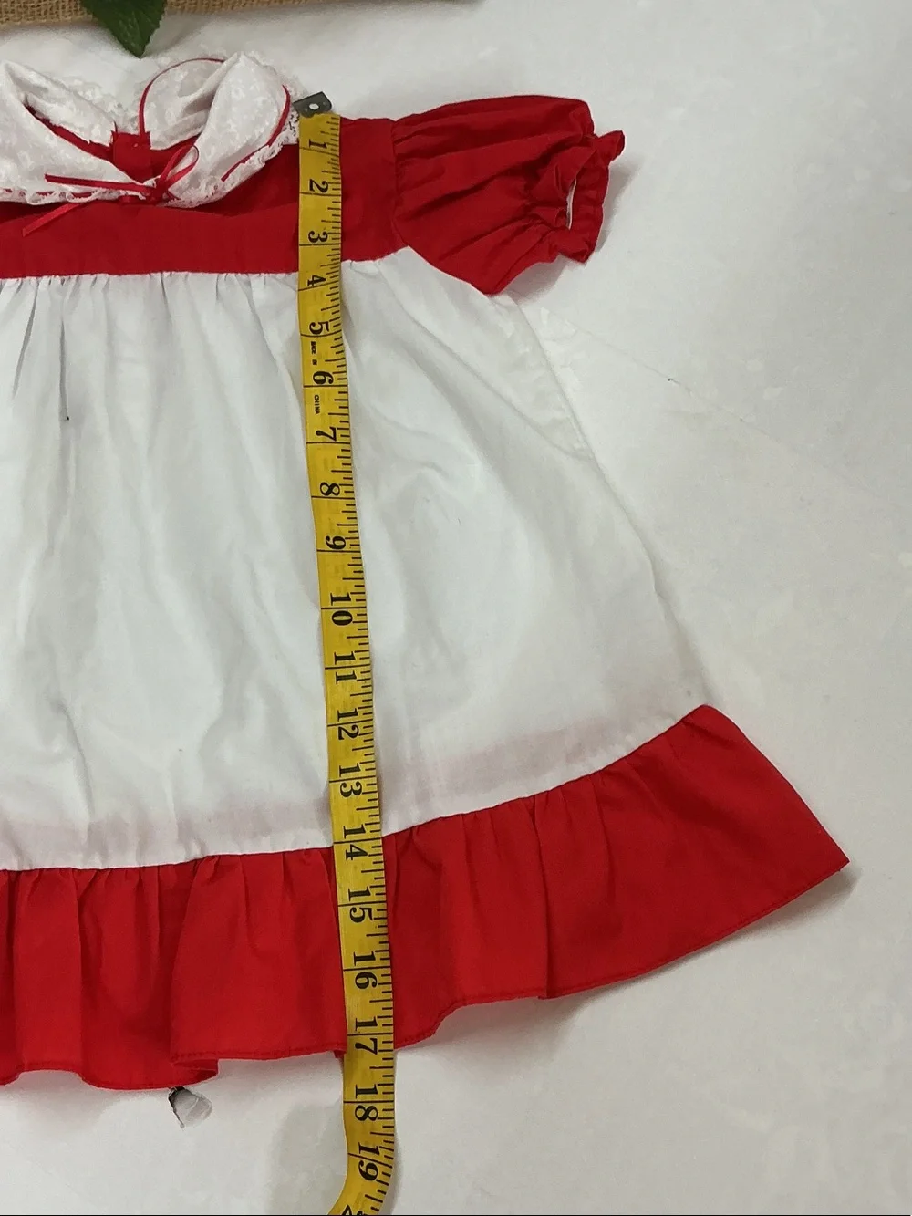 Vintage Red & White Puff Sleeve Baby Dress with Peter Pan Collar